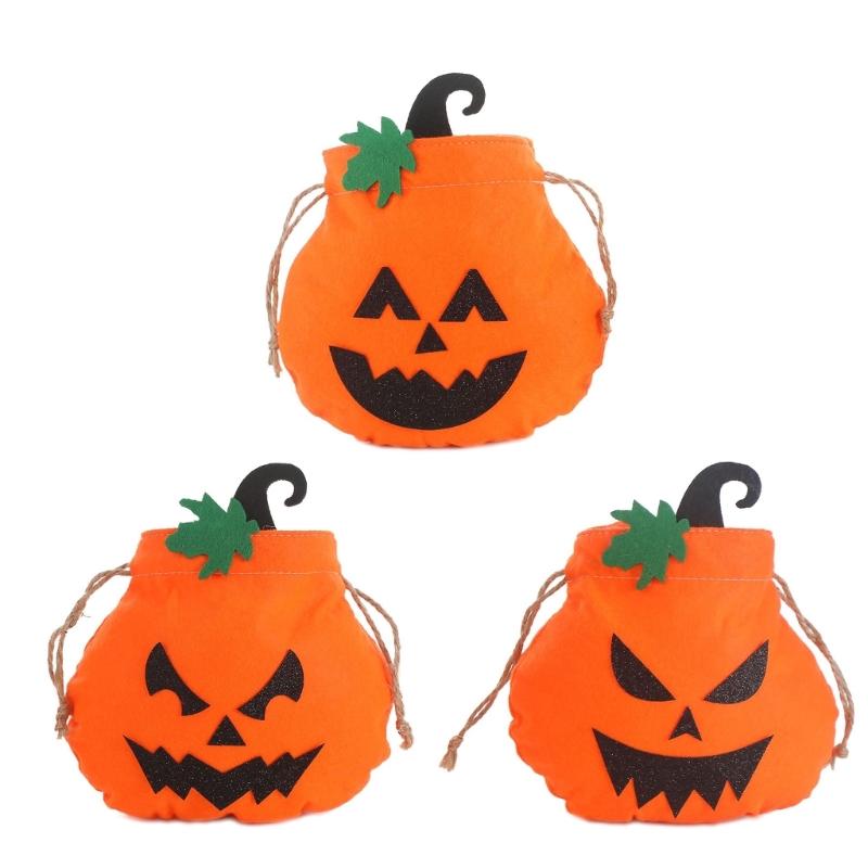 Pumpkin Shape Trick or Treats Bag Halloweens Candy Collector With Soft Handle for Holiday Accessory Storage Pouch