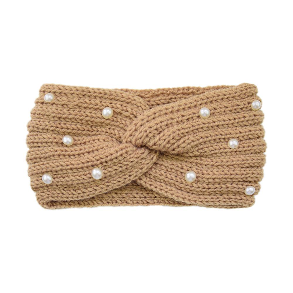 Women Wide Knitted Cross Pearl Headbands Autumn Winter New Warm Solid Hair Bands Ear Warmer Girls Elastic Sports Turban Headwrap
