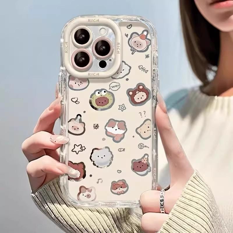 Cute Animal Head Phone Case IPhone 17 Pro Max 16 15 14 13 Full Coverage Shockproof Silicone Cover Cartoon Style