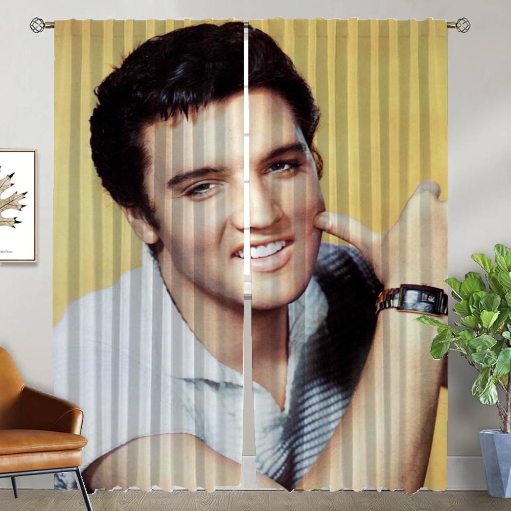 Perdele de Bucătărie E-Elvis pentru Cameră Perdele Moderne pentru Living 2 Bucăți Jaluzele Partiție Decorațiune Halloween Perdea Opacă