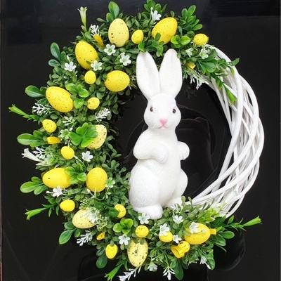 Easter Bunny Wreath Rattan 2D Acrylic Pendant