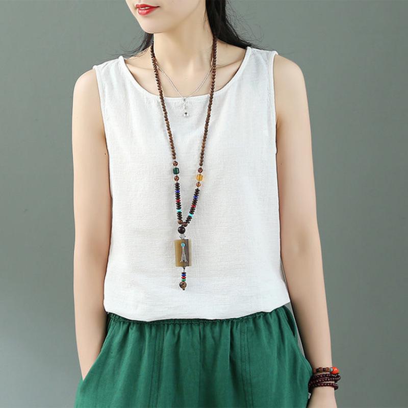 

Женская ретро льняная майка - Безрукавная жилетка свободного кроя M белый