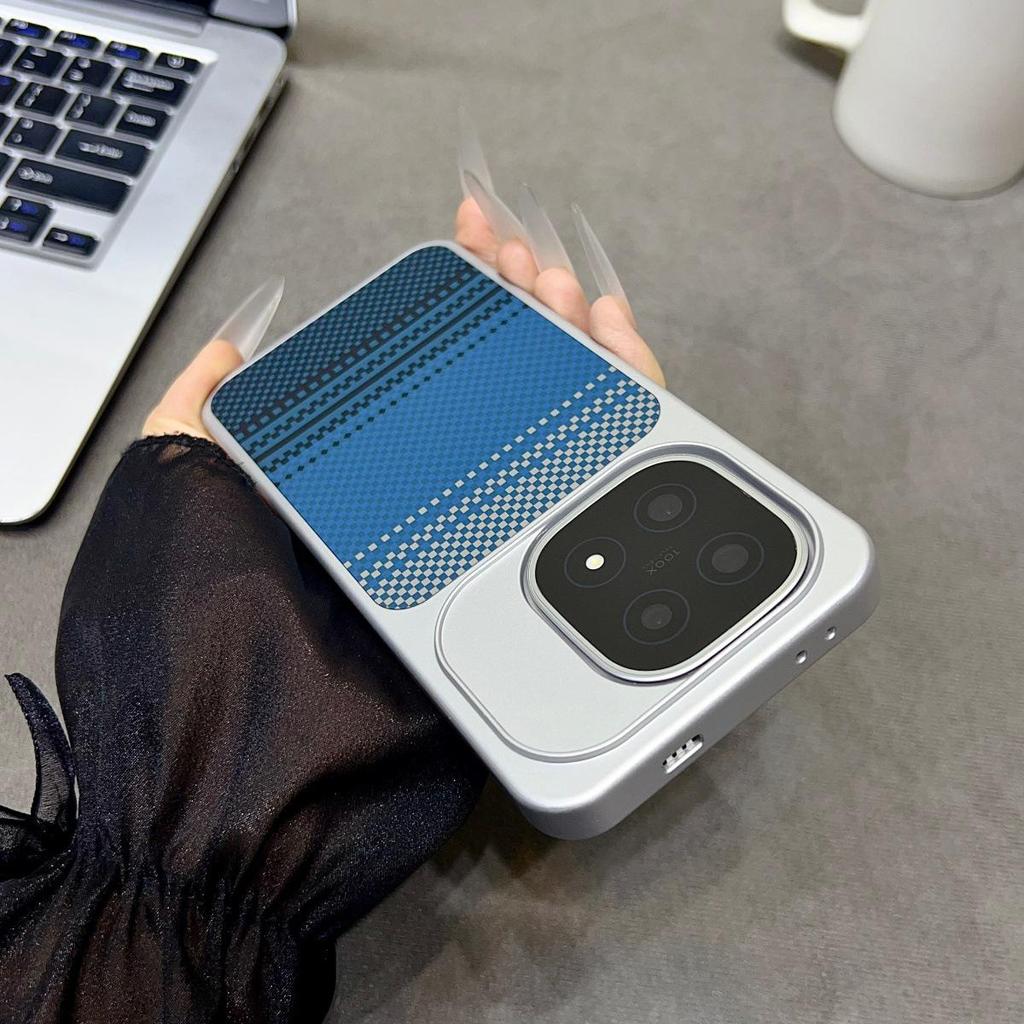 iQOO15 Magnetic Phone Case with Kevlar Texture and Plaid Stripe Design – Hidden Magnetic Feature for Men and Women
