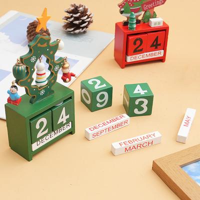 Weihnachtskalender aus Holz für den Schreibtisch, Weihnachtsmann, Schneemann, Rentier, Baum, ewiger Kalender, Holz-Displayblock, Ornament für die Dekoration zu Hause und im Büro