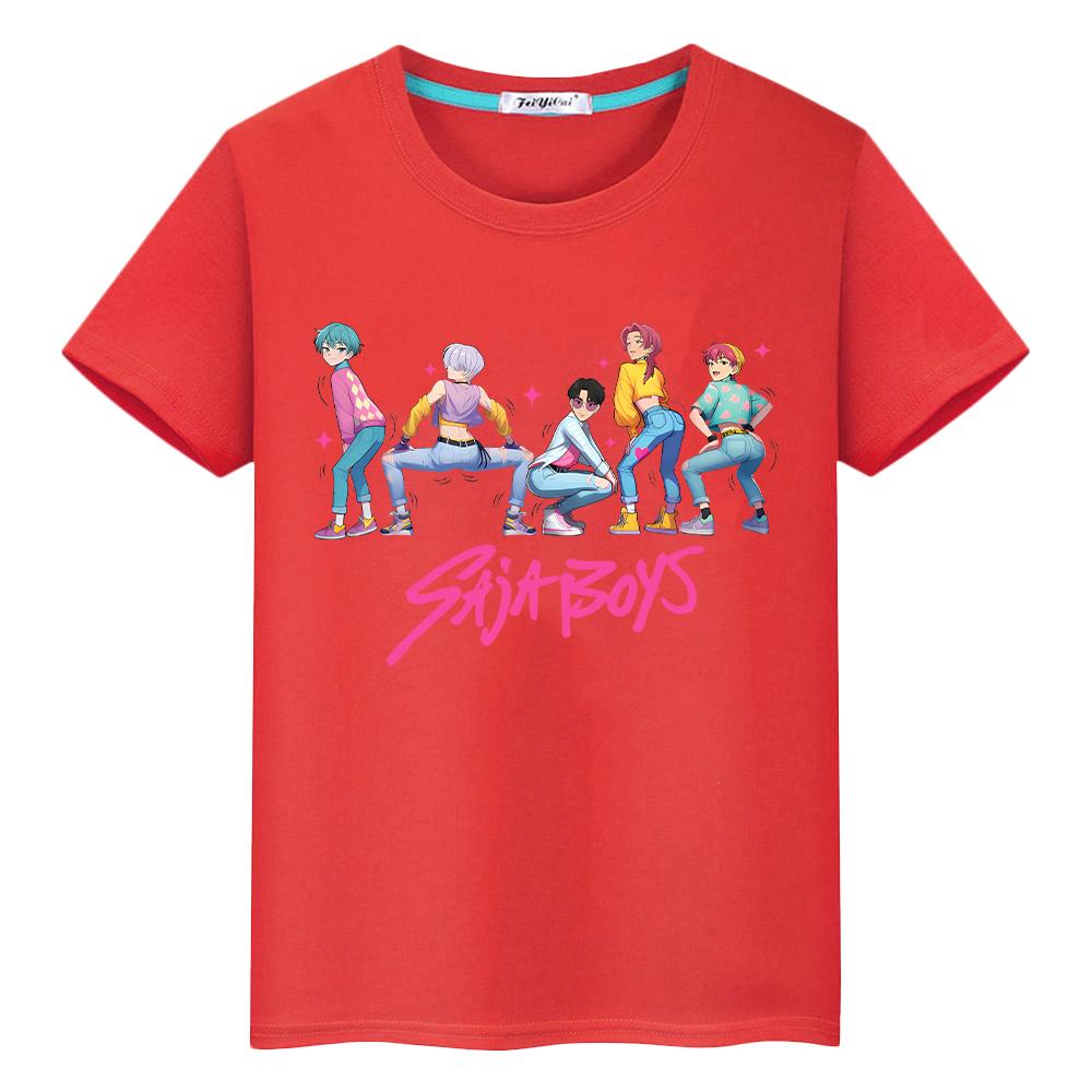 

Saja Мальчики Принт 100%Хлопок футболка для детей мальчик 10лет Kawaii Футболки kpop охотники на демонов Милые Топы аниме Короткий y2k одежда для девочек 100 красный