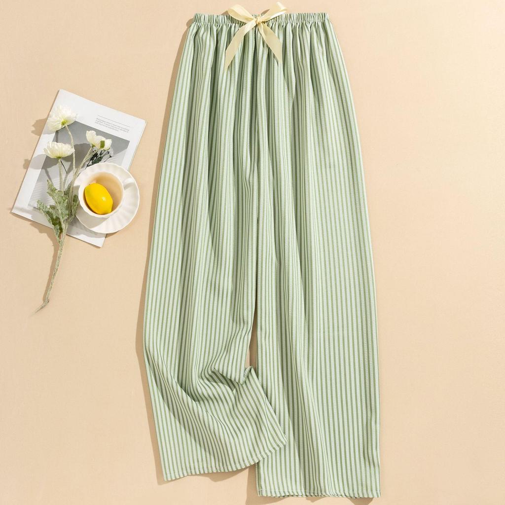 Women's Striped Pajama Pants - Summer Bubble Stripe, Slim, High Waist, Plus Size, Loose, Long Pants for Indoor/Outdoor Wear.
