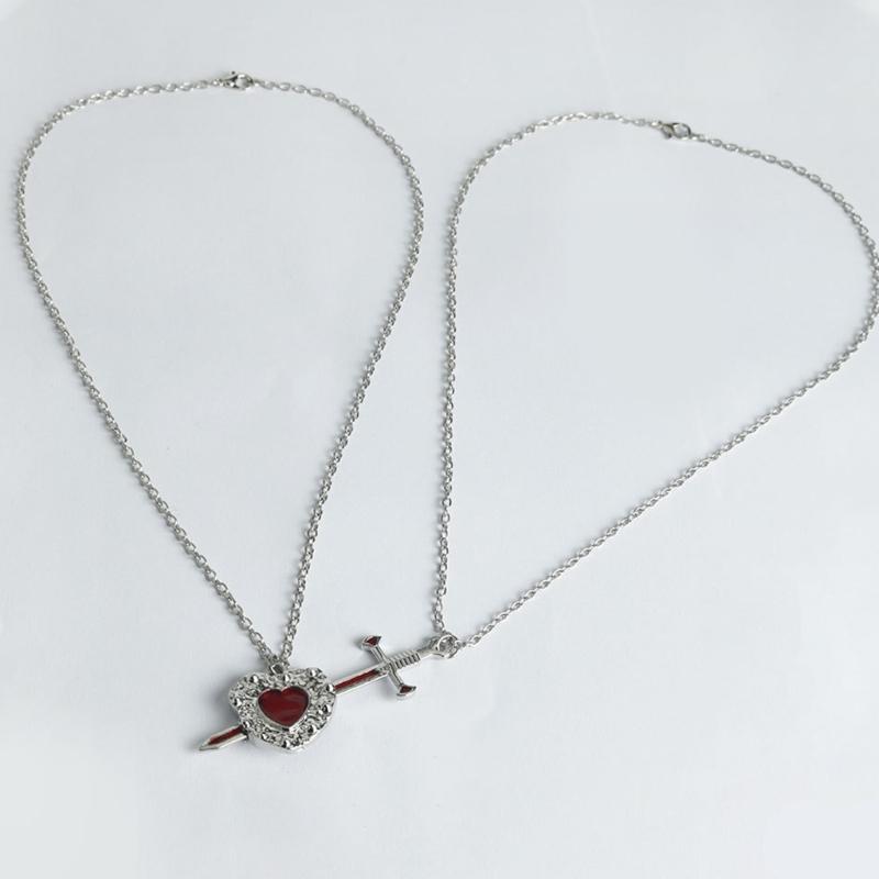 Matching Love Necklace Heart With Rapier Charm Alloy Couples Jewelry For Him Her Gift For Valentines Day