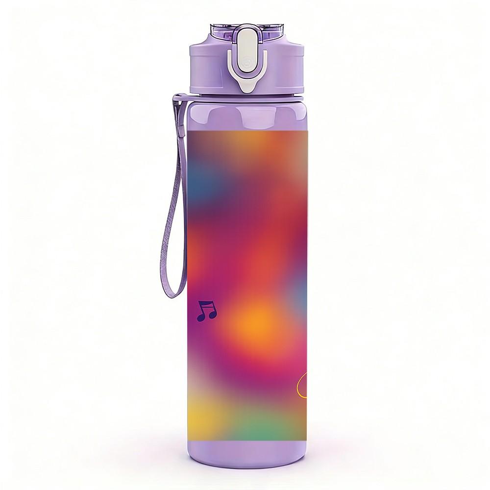 1PC Blurred Color Gradient Abstract Pattern 750ml Color Plastic Sports Water Bottle Leakproof Flip Straw Lid Suitable for Sports Office Home Use