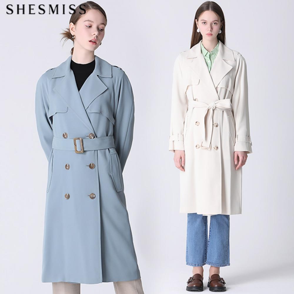 

[shs Miss] Double Button Belted Spring Trench Coat Light blue (LL)/66