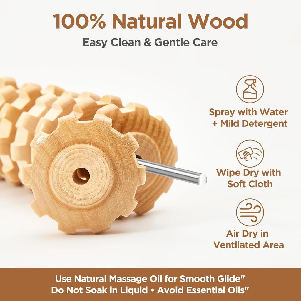 Wooden Cellulite Massage Roller for Legs and Thighs Lymphatic Drainage & Body Sculpting - Anti Cellulite Massager for Women and Men (12 Wheel)