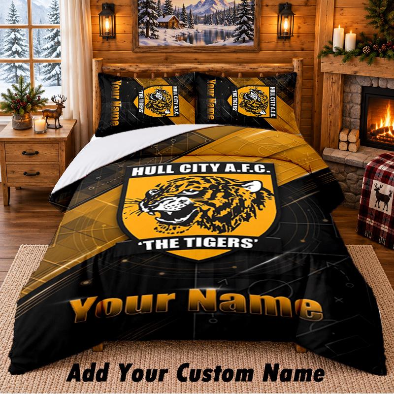 Hull City Pattern Bedding 3Pcs Set Custom Name, Bed Sheet And Pillowcases For Home Bedroom