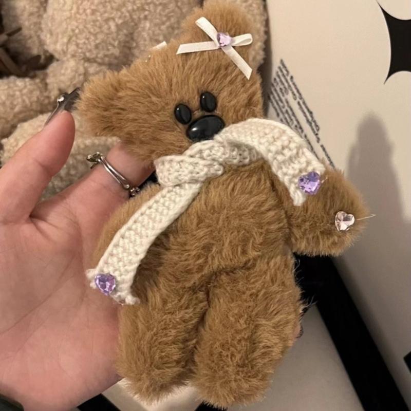 Y2k Scarf Plush Bear Hair Clip Soft Cute Show Small Face Bangs Hair Clip Hair Accessories Scarf Bear Barrette for Girl