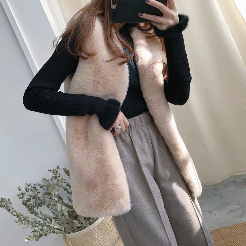 Kış Moda Sıcak Büyük Beden Sahte Vizon Kürk Yelek Kadın Orta Boy Tavşan Kürk Yelek Yelek Tüm Takım Ceket Slim Fit