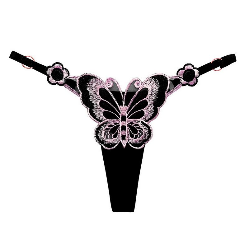 Cute Butterfly Embroidery Women Thongs G Strings Sexy Briefs Adjustable Waist Panties