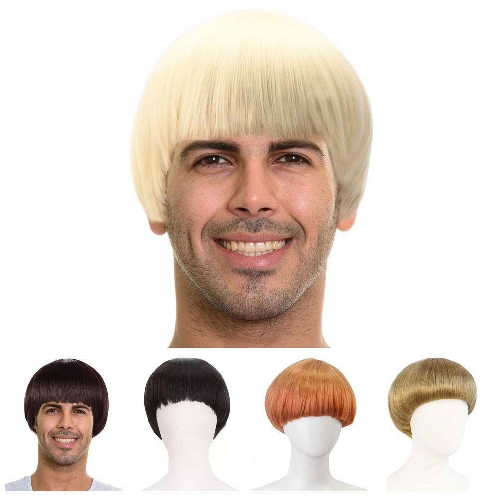 Synthetic Mushroom Cosplay Wig Brown Blonde Anime Retro Wig Funny Short Bowl Cut Hair Carnival