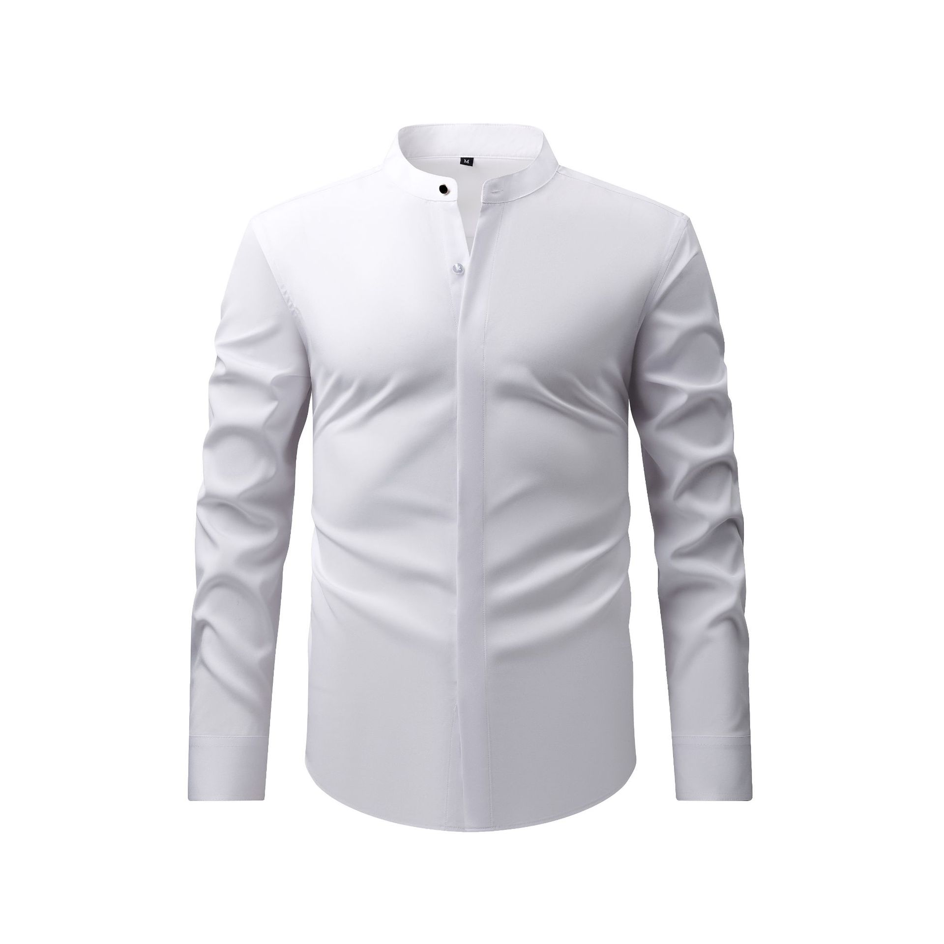 Men S Stand Collar Long Sleeve Stretch Casual Business Shirt S