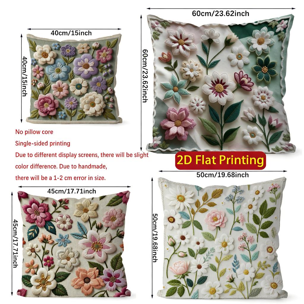 2D Vintage 3D Embroidered Floral Throw Pillow Covers Pattern Cushion Cover Suitable For Sofa Bedroom Car Pillow Cover