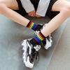 3/6/12 Pairs Women Rainbow Pattern Mid Tube Cotton Socks Fashion Striped Sweat Absorbing Breathable Soft Comfortable Casual Sock