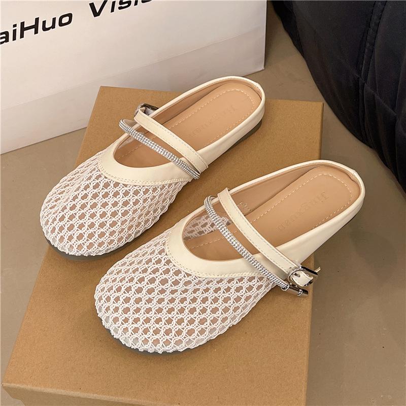 Hollow Fishing Net Breathable Women's Flat Bottom Summer New Outer Wear Bag Head Half Slippers Sandals