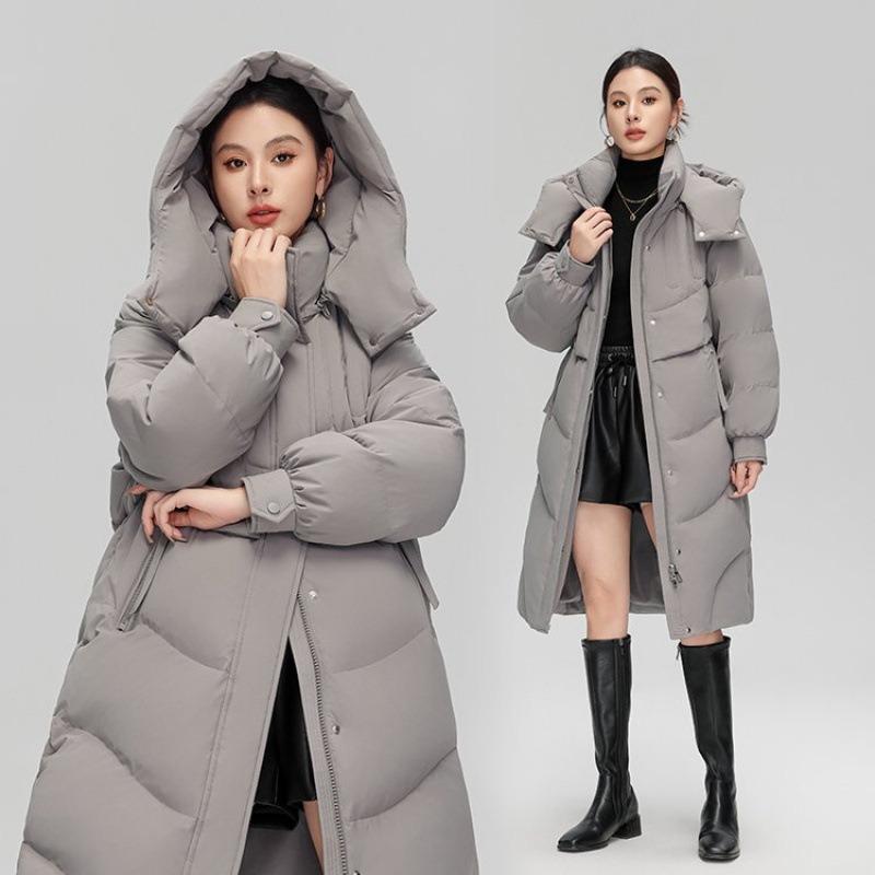 Women's clothing medium and long down jacket commuter casual solid color loose and thin thickened warm down jacket women