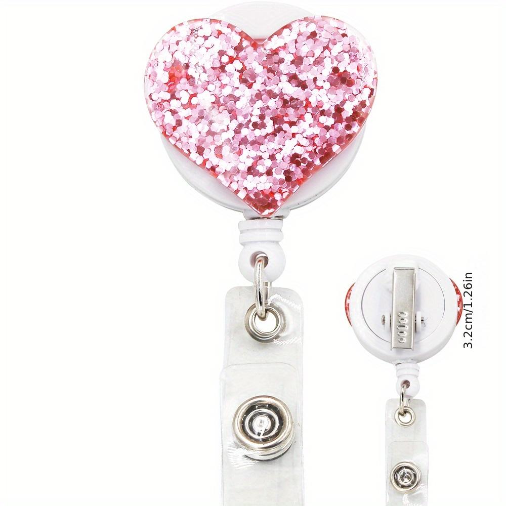 

1 PC Bling Love Heart Retractable Badge Holder Badge Clips for Nurse ID Badge Reel with Alligator Clip розовый