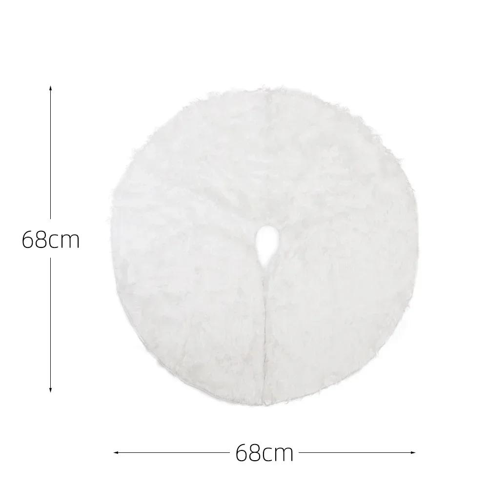 38/68cm Snowy White Christmas Tree Skirt Plush Faux Fur Xmas Trees Carpet Mat Ornaments For 2024 New Year Home Party Decoration
