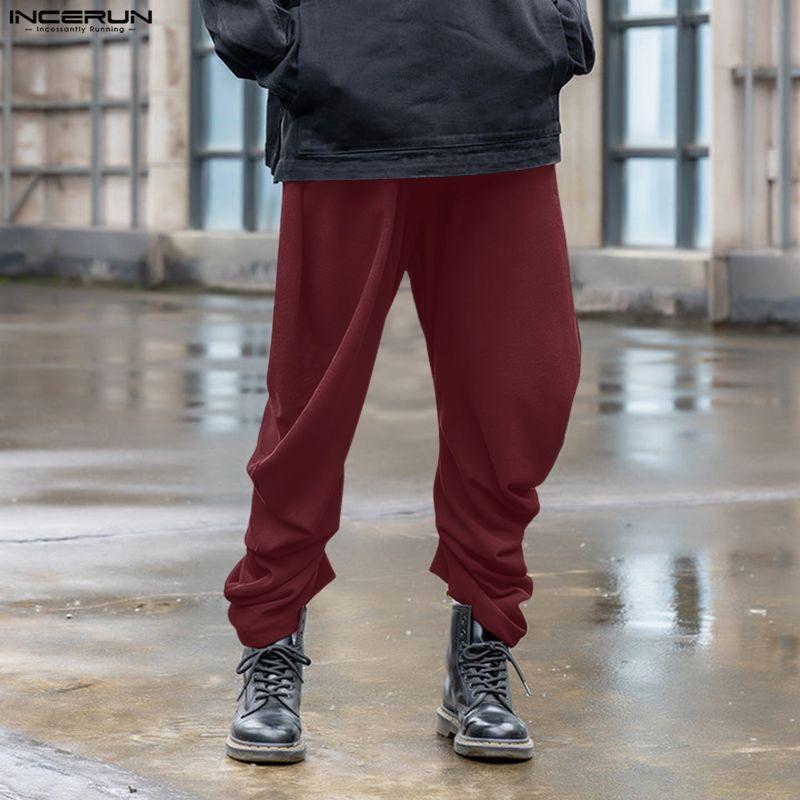 INCERUN Men Elastic Waist Casual Baggy Drop-crotch Pants Long Harem Trousers