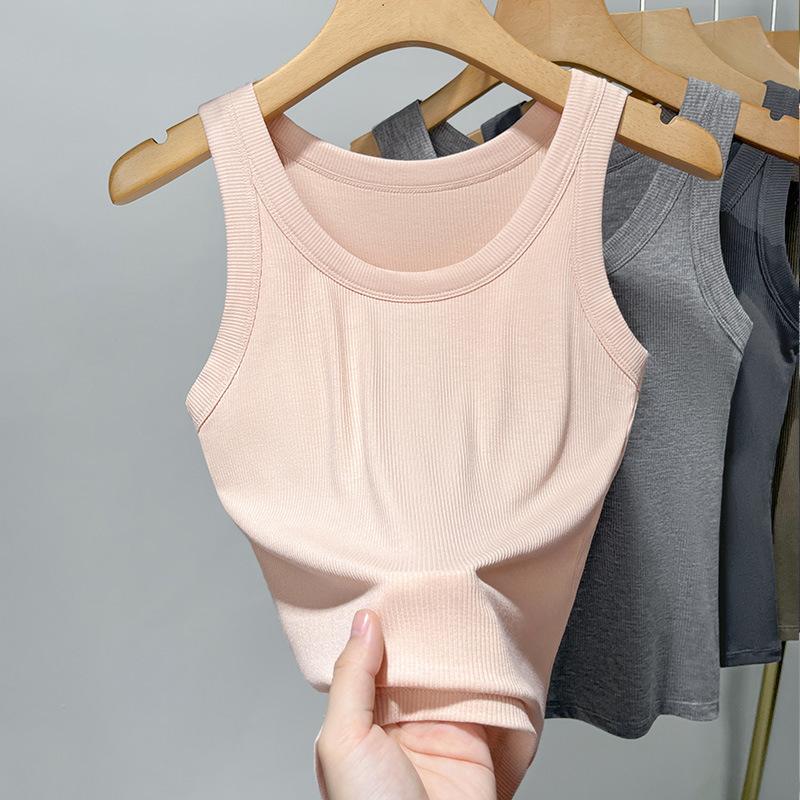 Womens Suspender Vest with Breast Pad Latest Style Without Wear Bra Integrated Thin Style Outer Cover and Breast Inner Top