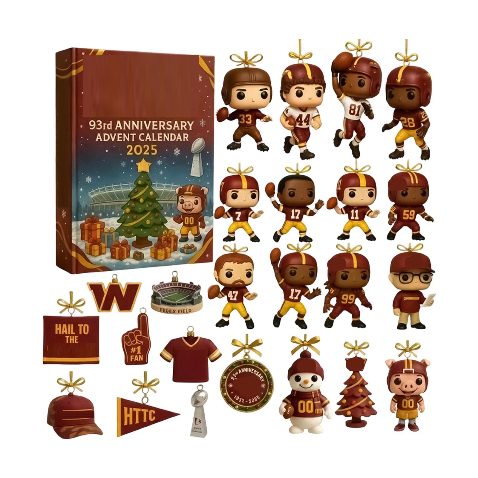 

Christmas Advent Calendar, & Gold Football Team Advent Calendar Anniversary Holiday Countdown, 24 Acrylic Ornaments One Size