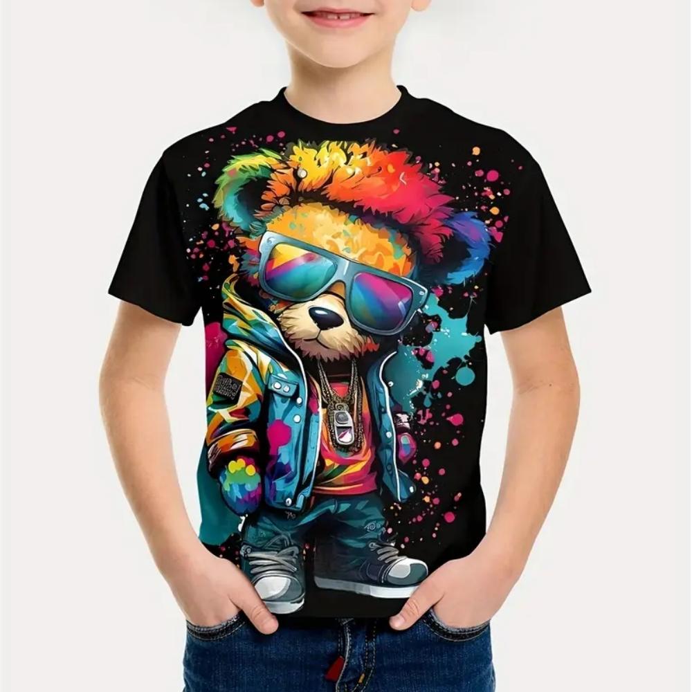 Kids Clothes 3D Print Cute Cartoon Bear Short Sleeves Graphic T Shirts Outdoor Comforts Casual Tops T-Shirts for Children