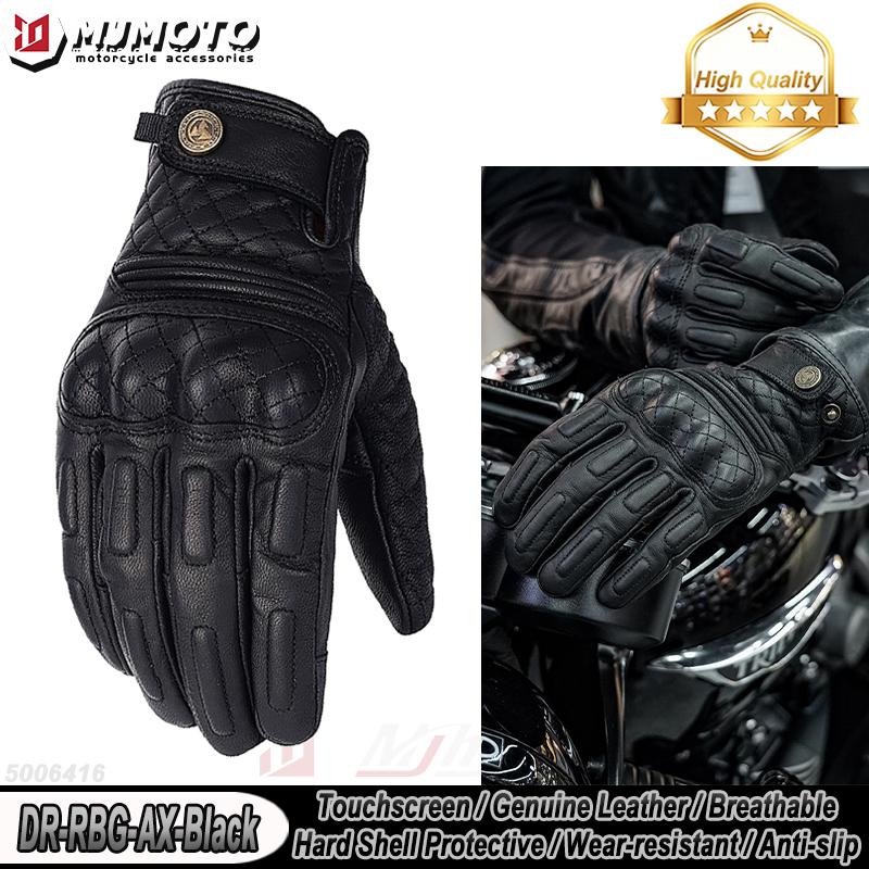 Skórzane Retro Rękawice Motocyklowe Na Całe Palce Ochrona Kostek Skóra Kozia Rękawice Motocyklowe Letnie Rękawice Jazdy Męskie Brązowe
