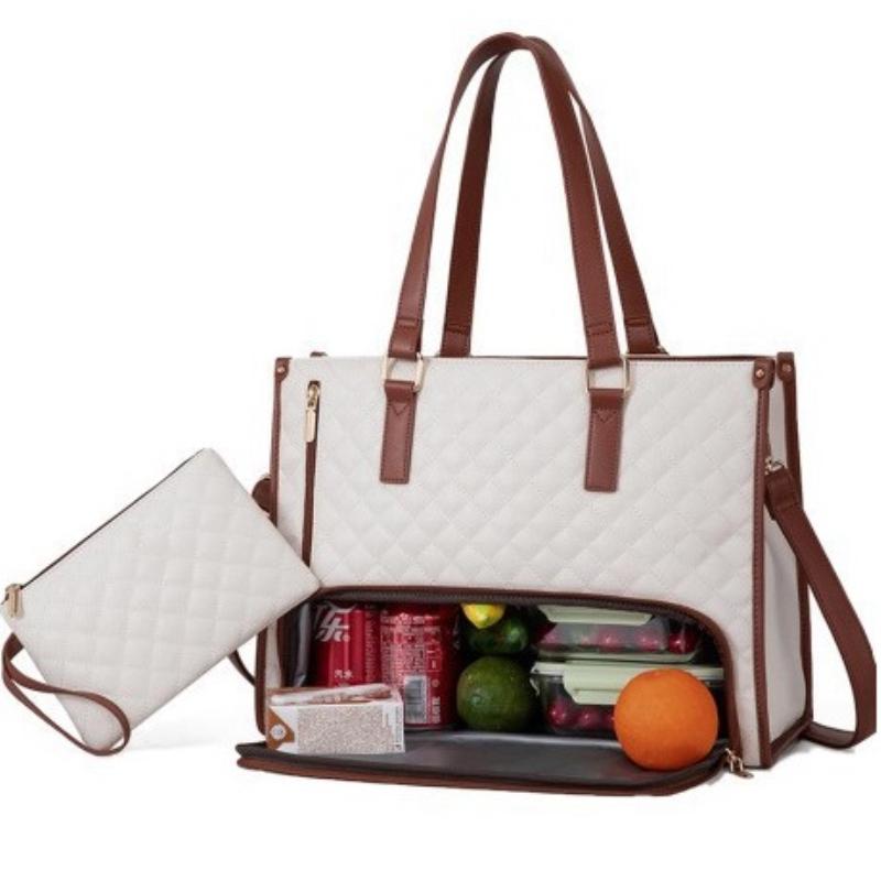 Large Women Lunch Bags With Insulated Compartment 15.6inch Laptop Tote Bag with Leakproof Lunch Box Pocket Work Bag Handbag