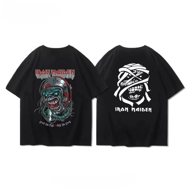 Band Around Short Sleeve T-shirt Male European High Street American Heavy Metal Rock Half Sleeve Ins Y2k Hot Sell New Brand