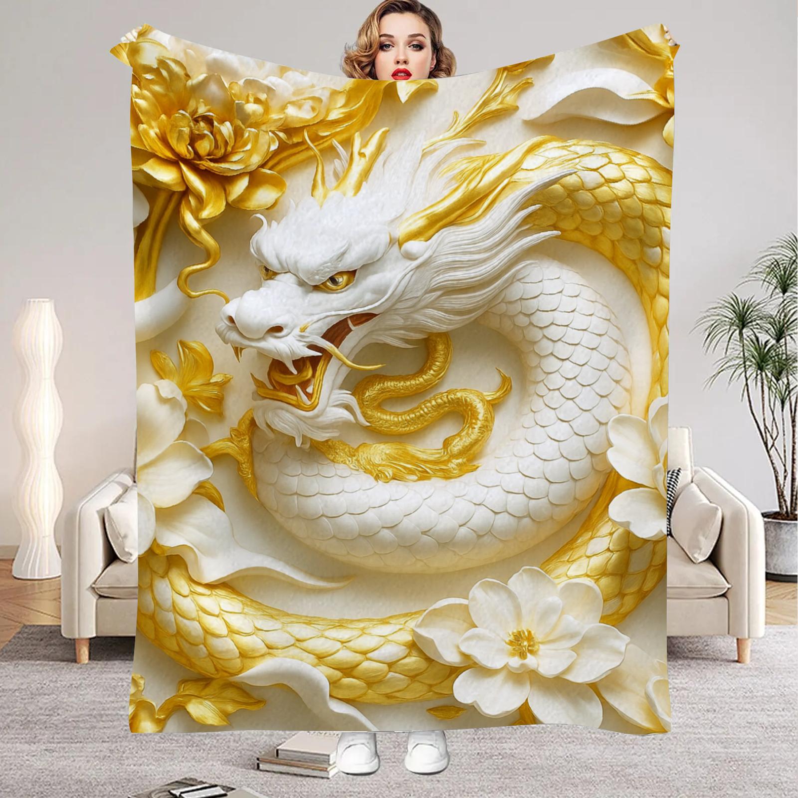 

1Pc Digital Printed Relief Dragon Flannel Blanket Mattress Cover Blanket for Family BedsSofasOfficesOutdoor Camping 75x100cm (30x40inch)