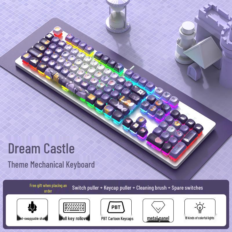 Custom Hot-Swappable Wired Mechanical Gaming Keyboard for Girls - Silent E-Sports Office/Desktop Use