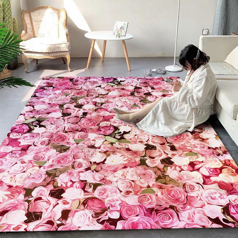 Red Rose Bedroom Carpet Blanket Living Room Coffee Table Floor Mat Washable Custom Mat Door Mat Full of Bay Window Balcony Mat