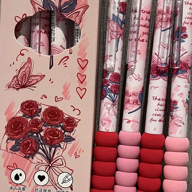 4Pcs Kawaii Butterfly Gel Pen Black Ink St Nib Writing Smooth Soft Grip Sponge Pen School Office Accessories Stationery Supplies