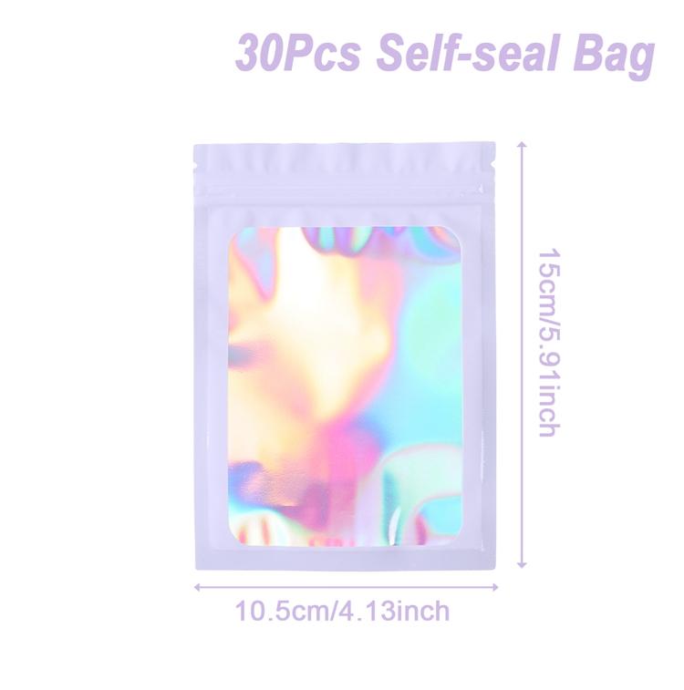 30 Stück holografische wiederverschließbare Mylar-Beutel in Laserfarbe, Kunststoff-Verpackungsbeutel, Schmuck, Einzelhandel, Aufbewahrungsbeutel, Geschenkbeutel mit Reißverschluss