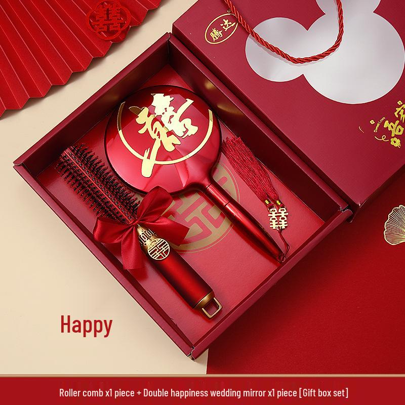 Red Wedding Comb & Cushion Set: Bridal Dowry Gift Box with Mirror