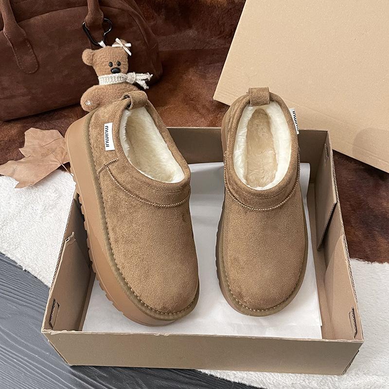 Thick-soled low-top snow boots, one-pedal cotton shoes for women's new winter velvet thermal bag head cotton slippers for external wear