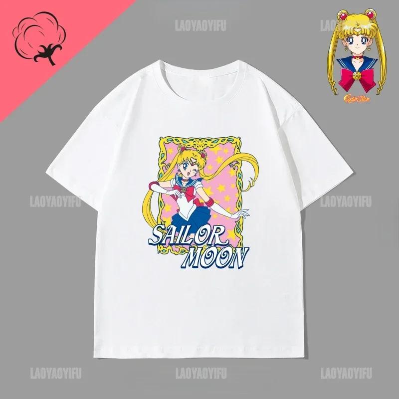Japan Kawaii Sailor Moon 90s Anime Cotton Tshirt Cute Cartoon Moon Fans Gift Tops Summer Casual Hipster Clothes Streetwear Tee