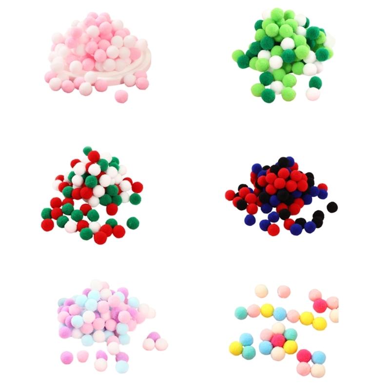 100pcs/set Colorful Plush Poms Ball Applique Make Hairband Scarf Mittens Crafts