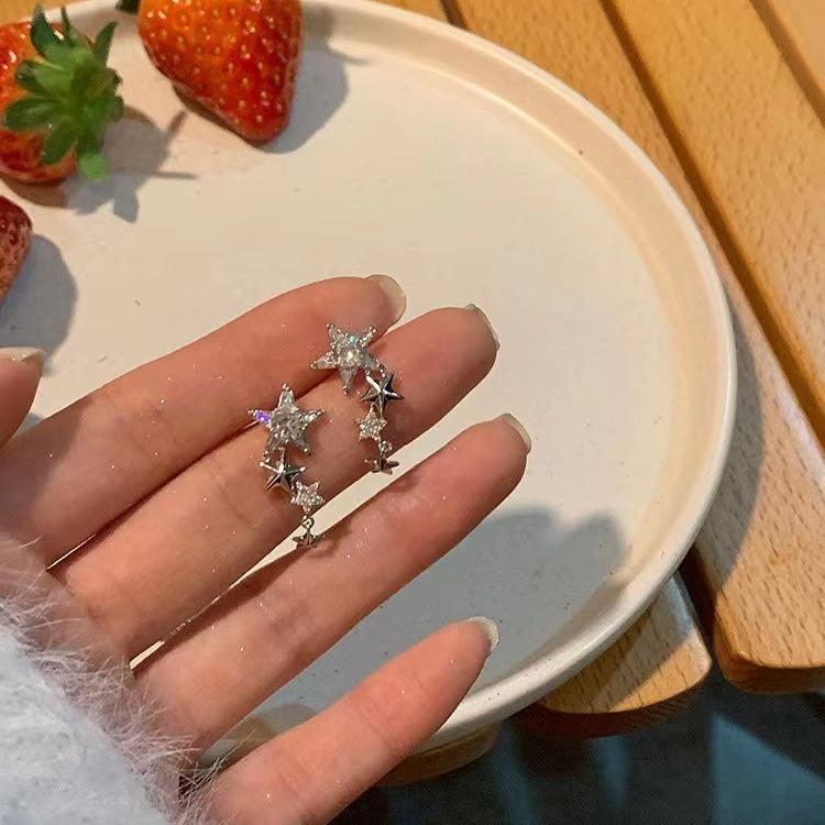 Zircon Star Earrings Women'S Niche Design High-End Stud Earrings Trendy Short Fringed Earrings