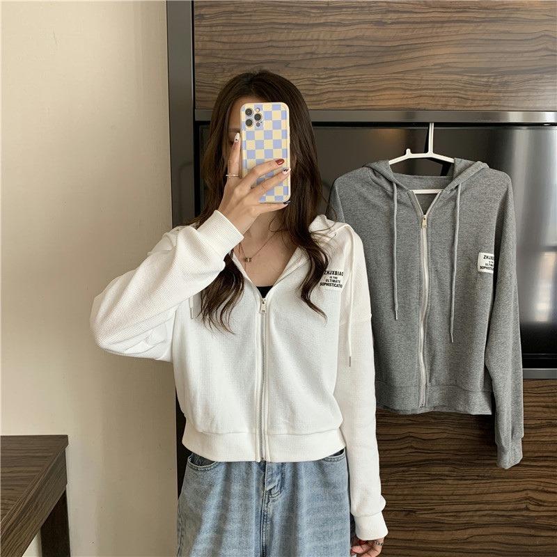 Waffle thin sweater women's new early new loose versatile trendy brand hoodie jacket