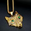 Hip Hop Iced Out Viking Wolf Head Pendant Male Gold Color Stainless Steel Animal Necklace For Men Norse Talisman Jewelry