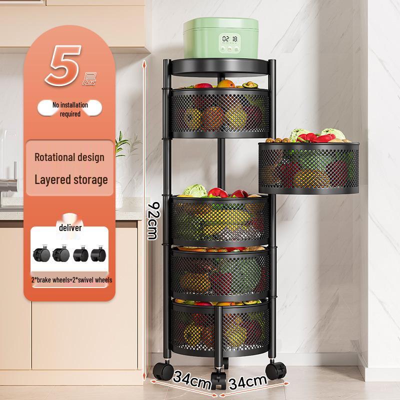 Drehbarer Multifunktionaler Küchenwagen mit Rädern - Bodenstehendes Mehrschichtiges Lagerregal für Snacks, Obst und Gemüse