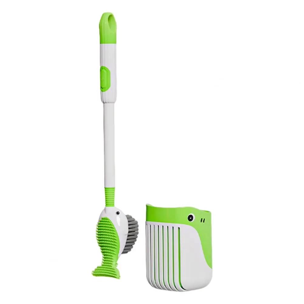 Cepillo de Inodoro de Silicona de Ballena con Chorro, Limpieza de 360 Grados, Montado en la Pared con Agujero para Colgar Herramienta de Baño