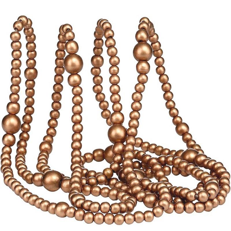 Wood Colored Christmas Bead String Wooden Bead Garland Christmas Tree Decoration Wooden Bead Fireplace Decoration