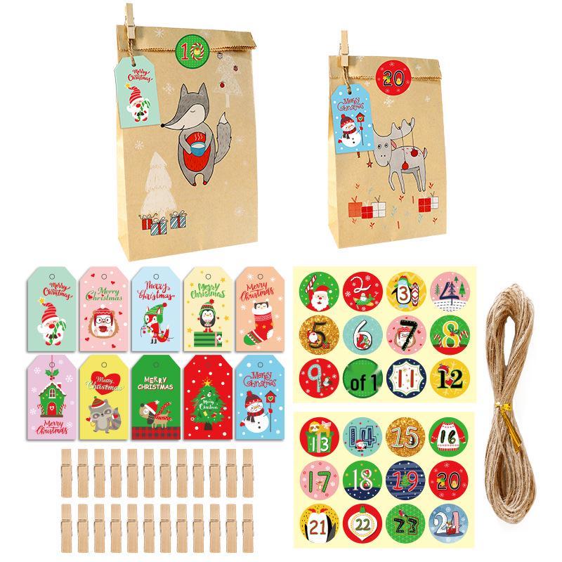 Christmas Countdown Advent Calendar Gift Bags - 24 Set Holiday Candy Packaging