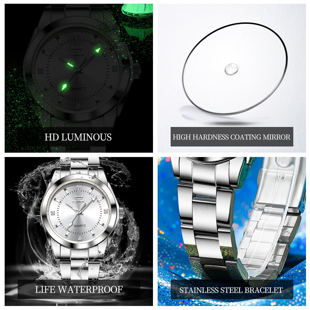 OPK Quartz Stainless Steel 30M Water Diamond Luminous Gift Watch for White Women's Watch, Band, Resistant, Dial, Hands, Classic, Business, Popular,